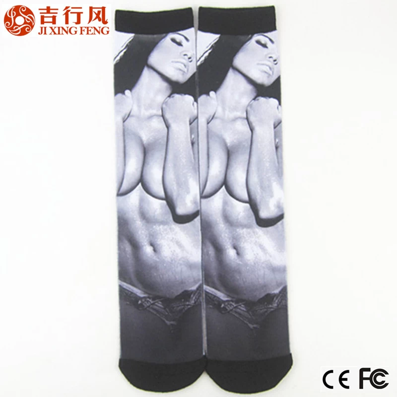 Professional sublimation printing socks manufacturer China, customized printing fashion sex girls pattern