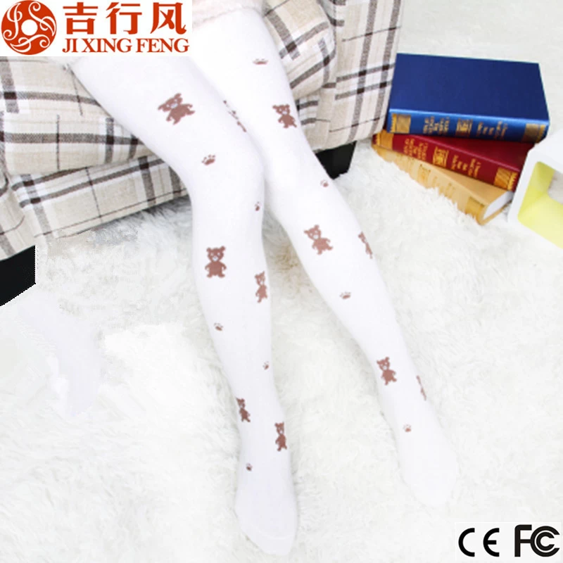 Wholesale kids colorful cotton footed pantyhose with cute bear jacquard pattern