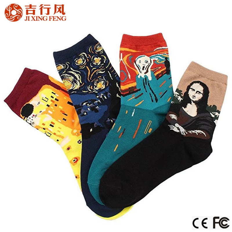 individualisé plus nouveau modèle de travail artistique tricot chaussettes, Chine fabricant art personnalisées chaussettes