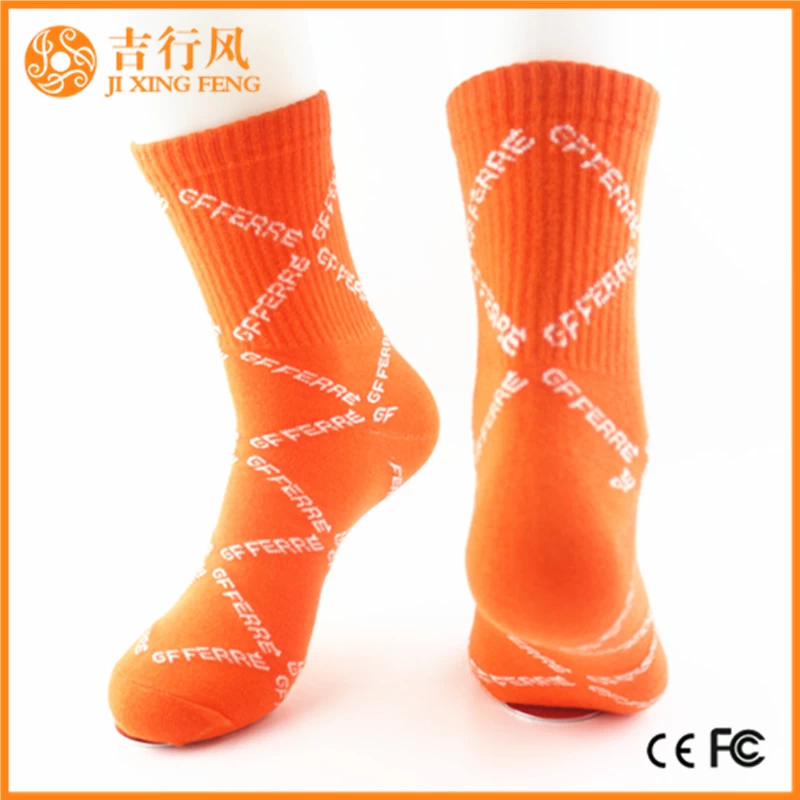 men cotton crew athletic socks factory wholesale orange long cotton sport socks