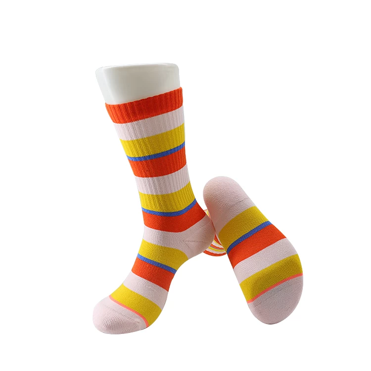 purified cotton sports socks maker,low price stripe long socks factory