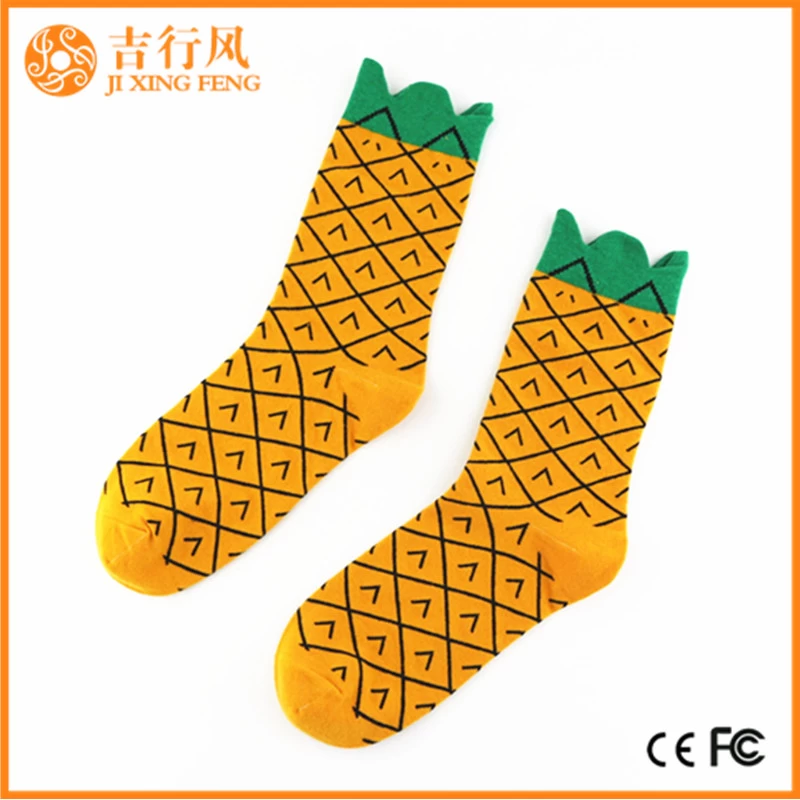 women cute socks factory supply beautiful yellow pineapple pattern girls socks