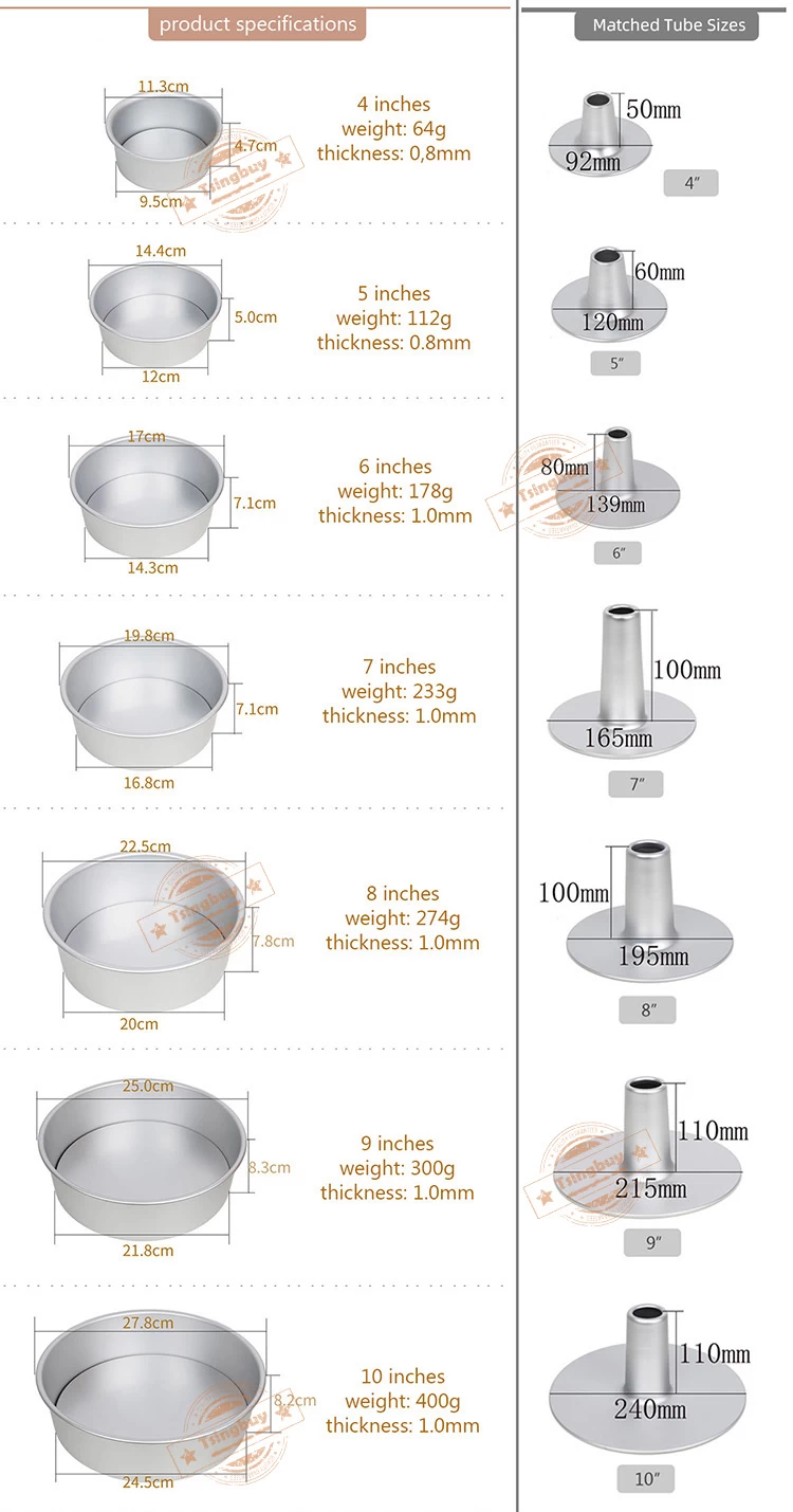 Bulk 4.5 Inch Detachable Anodized Aluminum Tube Cake Pan Bundt Pan