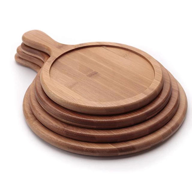 6-14 inch Round Bamboo Wood Pizza with Hollow Pit
