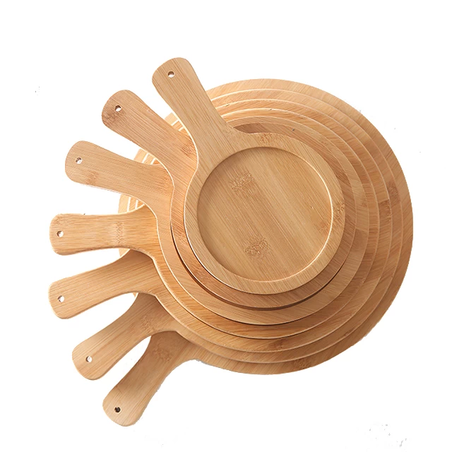 6-14 inch Round Bamboo Wood Pizza with Hollow Pit