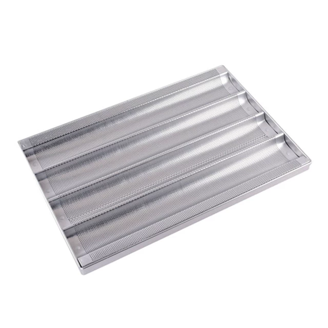 Bandeja para hornear baguette de aluminio de 4 filas con marco cerrado