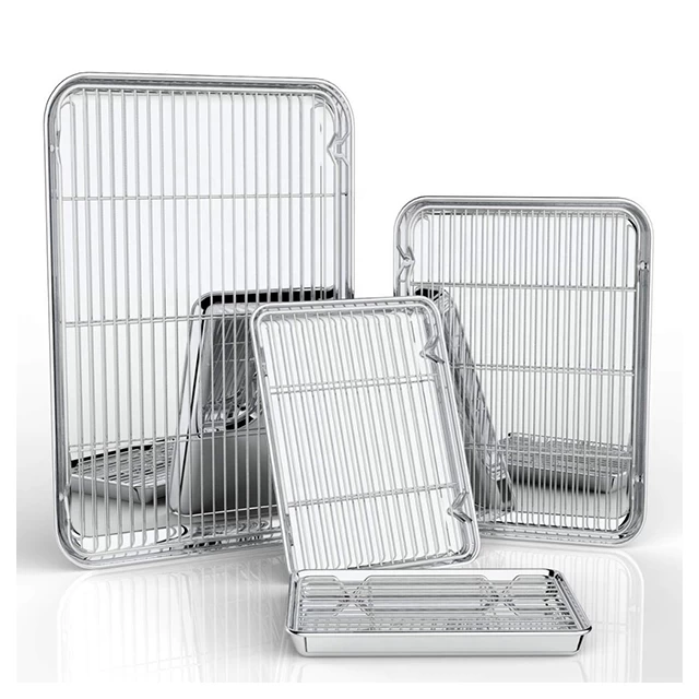 Stainless steel sheet pan and cooling rack set