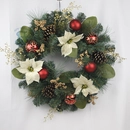 China Senmasine 24inch christmas artificial wreath with pine needle pinecone poinsettia red ball gold berries branch manufacturer