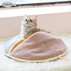 China Designer Moon Fan Cozy Cat Cave Ombre Color Linen Nature Cat Sleeping Bed for Winter manufacturer