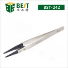 China ESD Safe Flat Rubber Tips Straight Tweezers BST-242 manufacturer