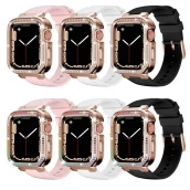 China CBIW544 Luxury Diamond Metal Watch Case Silicone Strap Band For Apple Watch 40/41mm manufacturer