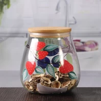 China 700 ml seal hand painted glass jars with bamboo cover wholesale manufacturer