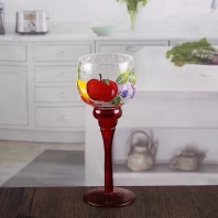 China Crackle glass candle holder red stem goblet decorative candle holder supplier manufacturer