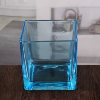 China Large square candle holder blue glass votive candle holders wholesale manufacturer