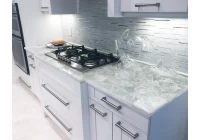 White Crystal Slab To Create A Simple Style Kitchen