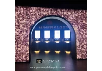 Parede de ametista de cristal roxo iluminada por fundo, caso de projeto de pedra preciosa Shengyao