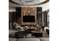 Lastre di quarzo fumé traslucido per la parete caratteristica della villa e il mobile da bagno