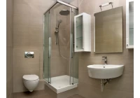 Quais são as características do armário de banheiro de vidro temperado?