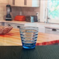 Çin 150ml 160ml 170ml blue glass cup colored ribbon glasses drinking mug for sale üretici firma