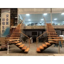 الصين Wood Tread Stringer Floating Straight Stairs Central Spine with Frameless Glass Railing Stairs - COPY - ibmaw0 الصانع