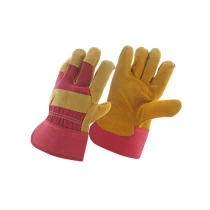 China China brown color cow split leather working glove factory, genuine leather labor glove supplier, safety glove manufacturer manufacturer