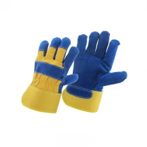 China China blue color cow split leather full palm working glove factory, genuine leather labor glove supplier, safety glove manufacturer manufacturer