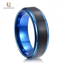 China High Quality Two Toned Tungsten Carbide Ring Satin Brushed Black and Blue plating Tungsten Wedding Band China Supplier manufacturer