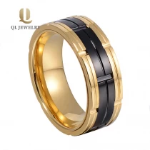 China Erstaunlicher Komfort fit zwei getönte Gold- und schwarze Rillen-Wolframkarbid-Hochzeitsbänder Hersteller