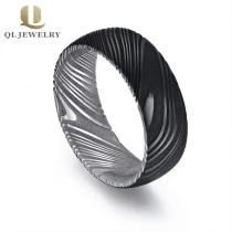 China Wholesale Men\'s Black Damascus Steel Wedding Band Damascus Steel Ring China Supplier  manufacturer