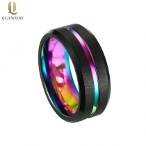 China Wholesale 8MM Black Rainbow Tungsten Carbide Ring with Cross Satin Brushed China Manufacturer manufacturer