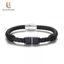 China Professional Factory Supply Men's Leather and Carbon Fiber bracelet  manufacturer