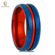 China 8mm Men's Blue Tungsten Wedding Band with Red Aluminum Inner Band manufacturer