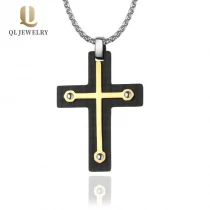 China Wholesale Men's Black Carbon Fiber And Stainless Steel Gilding Cross Pendant China supplier manufacturer