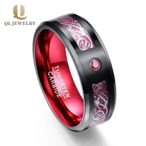 China Amazing Celtic Dragon and Carbon Fiber Inlaid Black Tungsten Carbide Ring with Inner Aluminum Band with CZ Stone China Manufacturer manufacturer