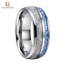 Cina Comfort Fit anello di carburo di tungsteno a cupola da 8 mm con meteorite e fibra di carbonio blu inlay fornitore della Cina produttore