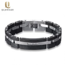 China Wholesale Men's Black Carbon Fiber and Stainless Steel Bracelet China Supplier manufacturer