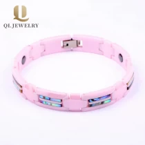 China Popular High-tech Pink Ceramic Bracelet with Abalone shell Inlay China Supplier manufacturer