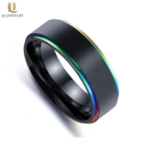China Superior Quality 8mm Satin Brushed Step Edges Two Toned Tungsten Carbide Ring Black and Rainbow China Supplier manufacturer