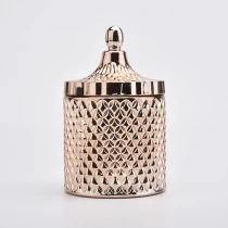 China 18oz luxe gouden glas diamant effect kandelaar met deksels voor het maken van kaarsen fabrikant