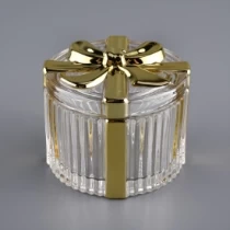 الصين bowknot تصميم الذهب وعاء شمعة الزجاج مع غطاء الصانع