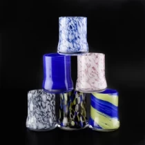 Китай 12 унции цветни стъклени поставки за свещи с изрязан ръб Производител