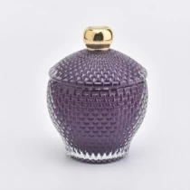 中国 ふたが紫を刺繍した不規則な形のガラスキャンドルホルダー メーカー