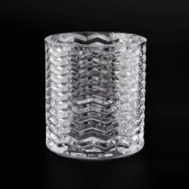 China Supply 9oz Clear Glass Candle Holders with Wave Pattern Home Decor manufacturer