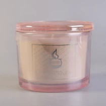 Cina 12oz Pink Candle Container Glass Dengan Stiker Khusus pabrikan