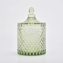 China luxury green glass candle jar with lid home decor manufacturer