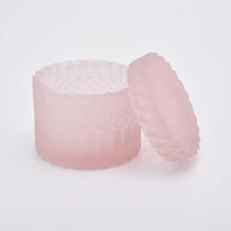 China frosted pink glass candle holder with lid umvelisi