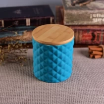 China Matt ceramic candle jar with wood lids manufacturer