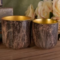 China Vaso de vela de cerâmica com padrão de casca de árvore e interior galvanizado de ouro fabricante