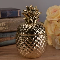 China 13oz wax filling gold ceramic pineapple candles holder manufacturer