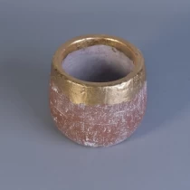 China Gold Rim Ceramic Candle Jar with Color Glazing manufacturer